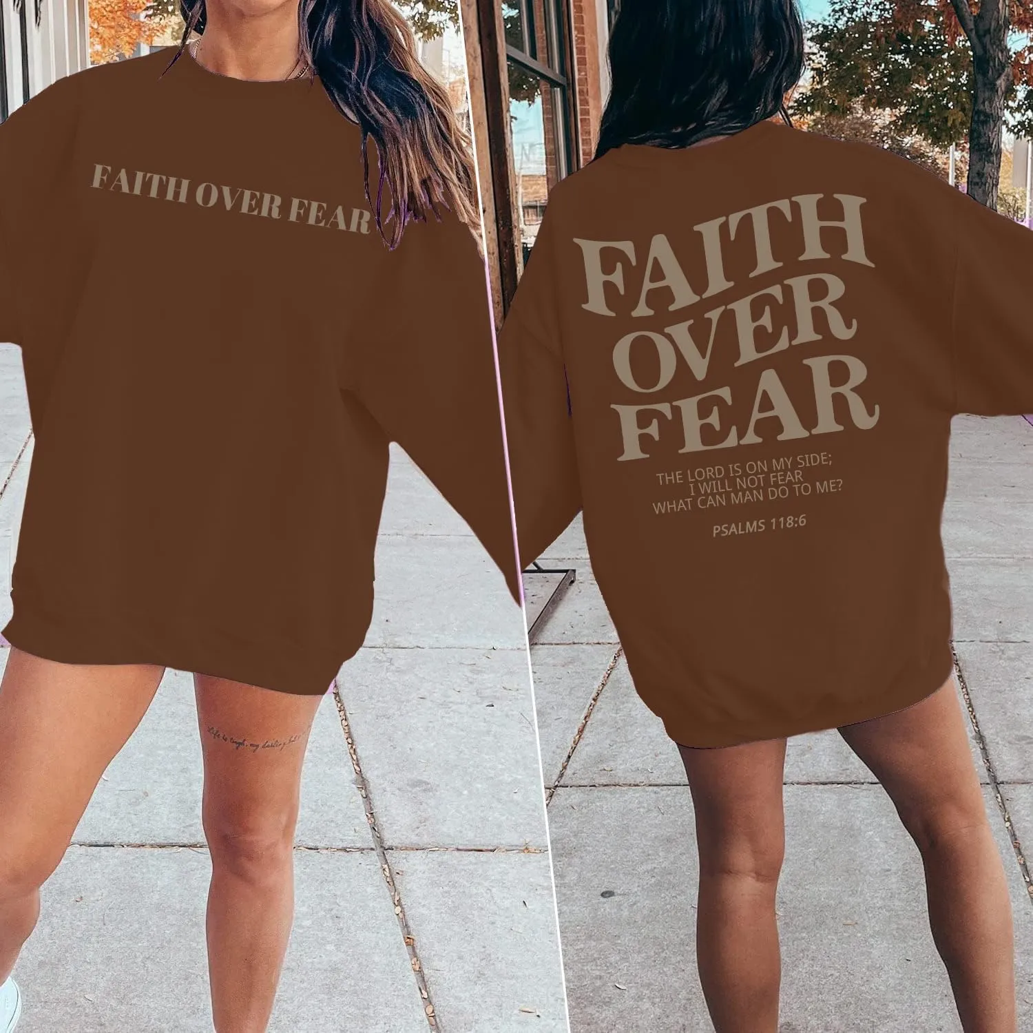 Oversized Christian Sweatshirt Women Faith Over Fear Sweater Christian Religious Sayings Pullover Long Sleeve Shirt