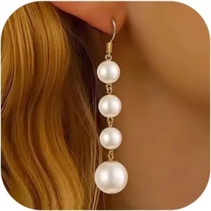 Pearl Earrings for Women Trendy Gold Baroque Pearl Drop Earrings Long Tassel Pearls Dangle Earring Wedding Jewelry Gifts