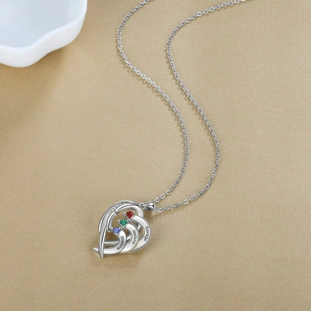 Personalized Engraved 3 Names And Birthstones Necklace