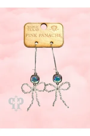 Pink Panache Pearl Bead Bow Dangle Earrings In Silver With Austrian Crystal