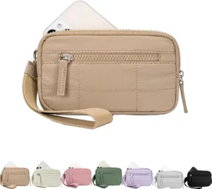 Puffer Wristlet Wallet Fits Phone, Nylon Quilted Purse, Essential Wristlet Wallets, Pouch Wallet with 3 Zipper
