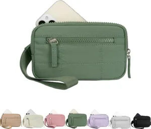 Puffer Wristlet Wallet Fits Phone, Nylon Quilted Purse, Essential Wristlet Wallets, Pouch Wallet with 3 Zipper