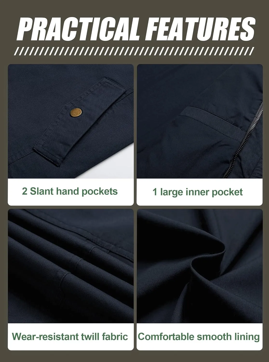 Pursky Men's Military Jacket Casual Washed Cotton Hooded Canvas Coat Fall Coat