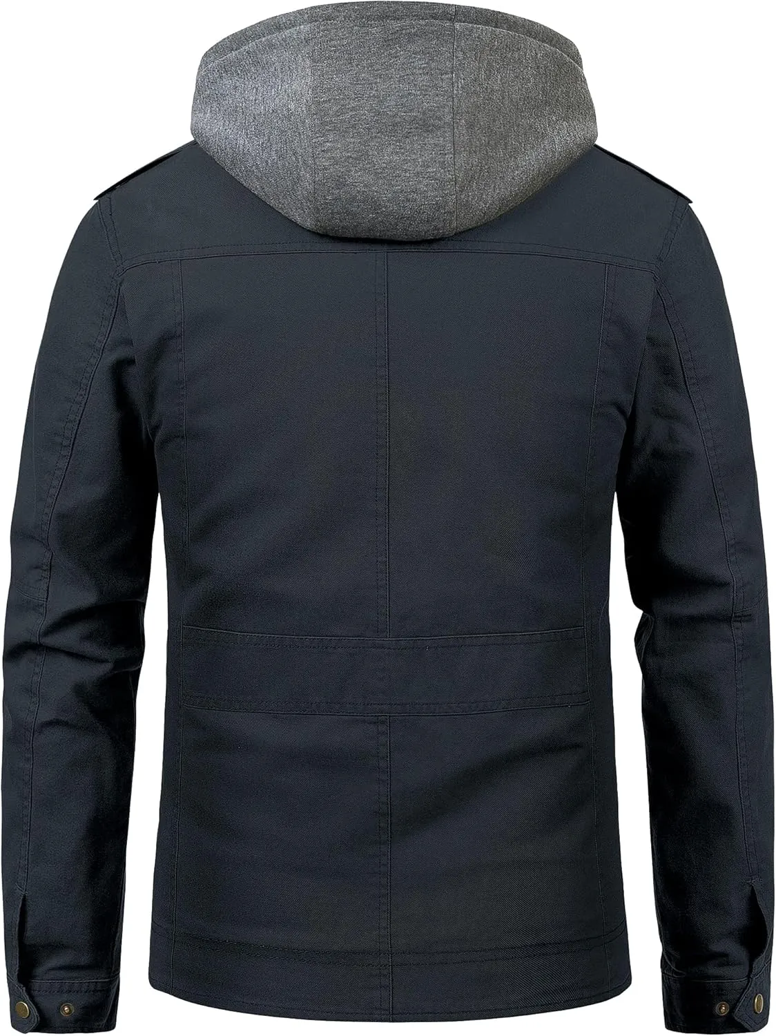 Pursky Men's Military Jacket Casual Washed Cotton Hooded Canvas Coat Fall Coat