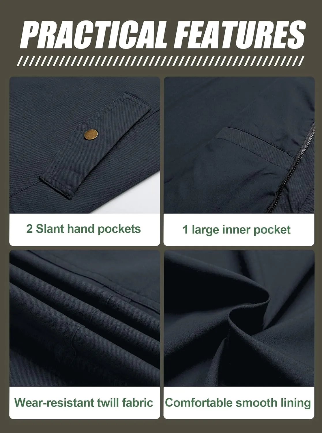 Pursky Men's Military Jacket Casual Washed Cotton Hooded Canvas Coat Fall Coat