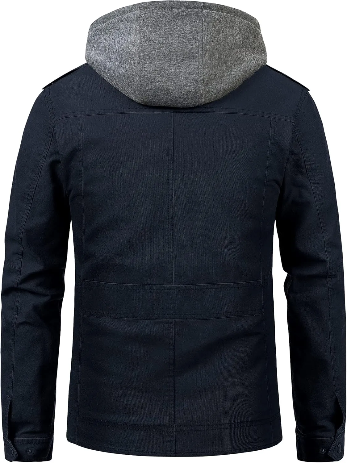 Pursky Men's Military Jacket Casual Washed Cotton Hooded Canvas Coat Fall Coat