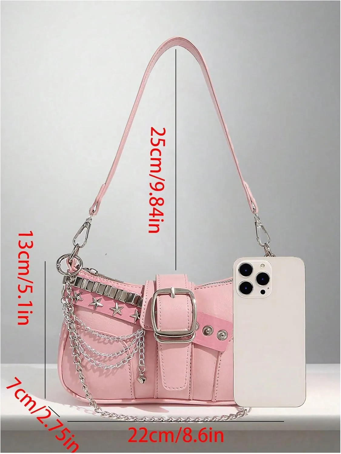 QWINEE Women's Studded Shoulder Bag Zipper Metal Buckle Funky Hobo Clutch Purses Punk Small Underarm Purse