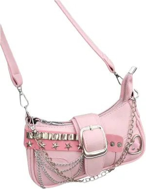 QWINEE Women's Studded Shoulder Bag Zipper Metal Buckle Funky Hobo Clutch Purses Punk Small Underarm Purse