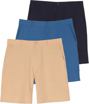 Real Essentials 3 Pack: Mens 9" Golf Shorts Pockets - Flat Front Casual Work Workout Active Hiking Sport