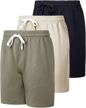 Real Essentials 3 Pack: Men's Cotton 9" French Terry Casual Lounge Sweat Shorts with Pockets (Available in Big & Tall)