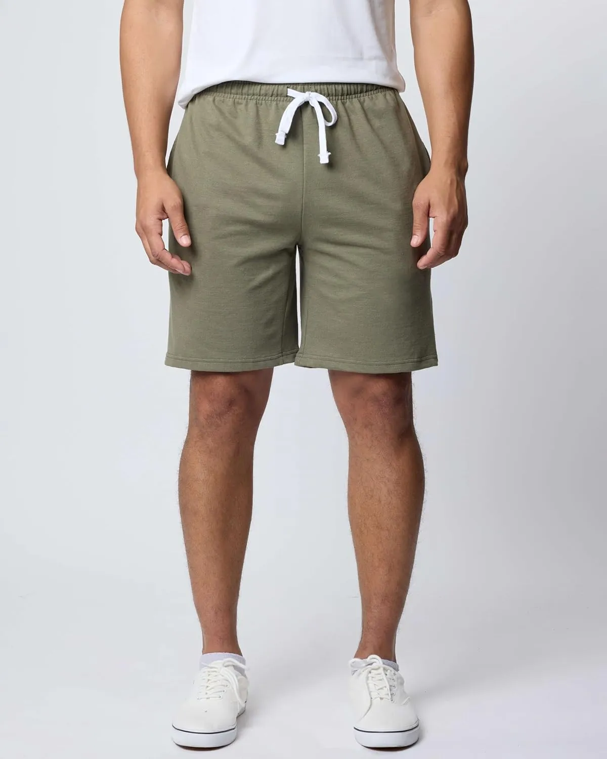 Real Essentials 3 Pack: Men's Cotton 9" French Terry Casual Lounge Sweat Shorts with Pockets (Available in Big & Tall)