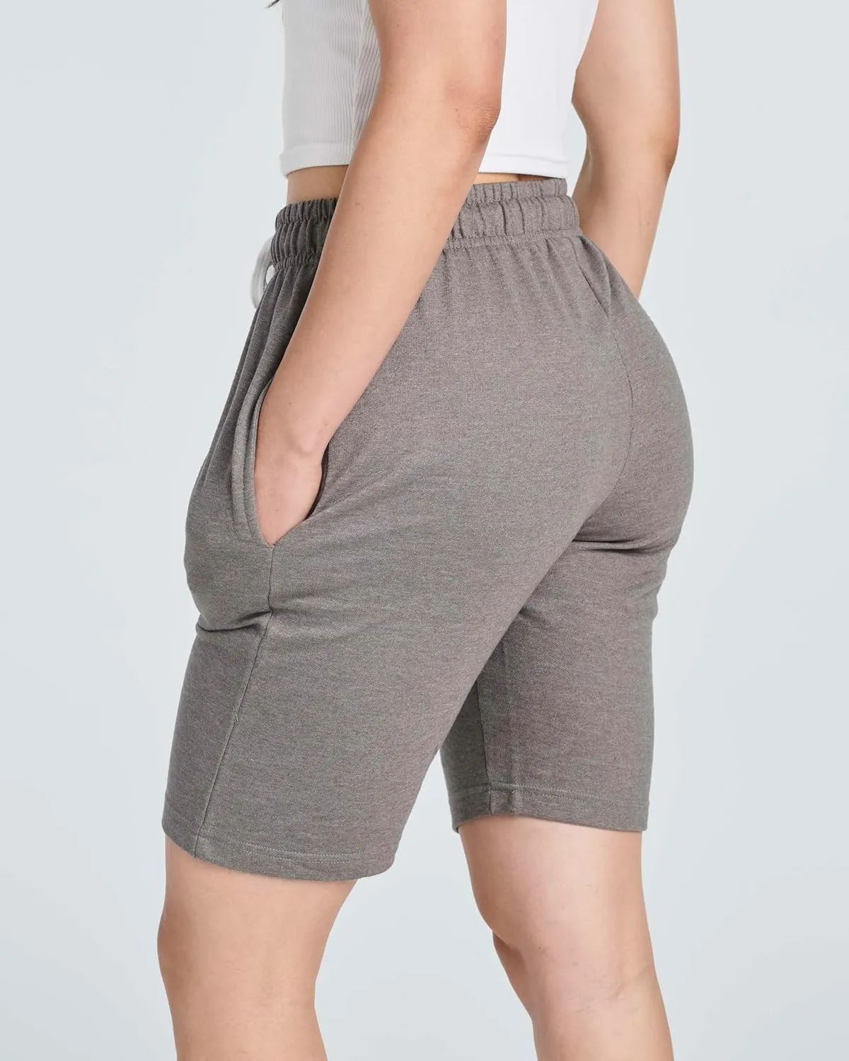 Real Essentials 3 Pack: Womens Cotton Terry Jersey 9" Bermuda Shorts Pockets-Casual Lounge Yoga (Available in Plus Size)