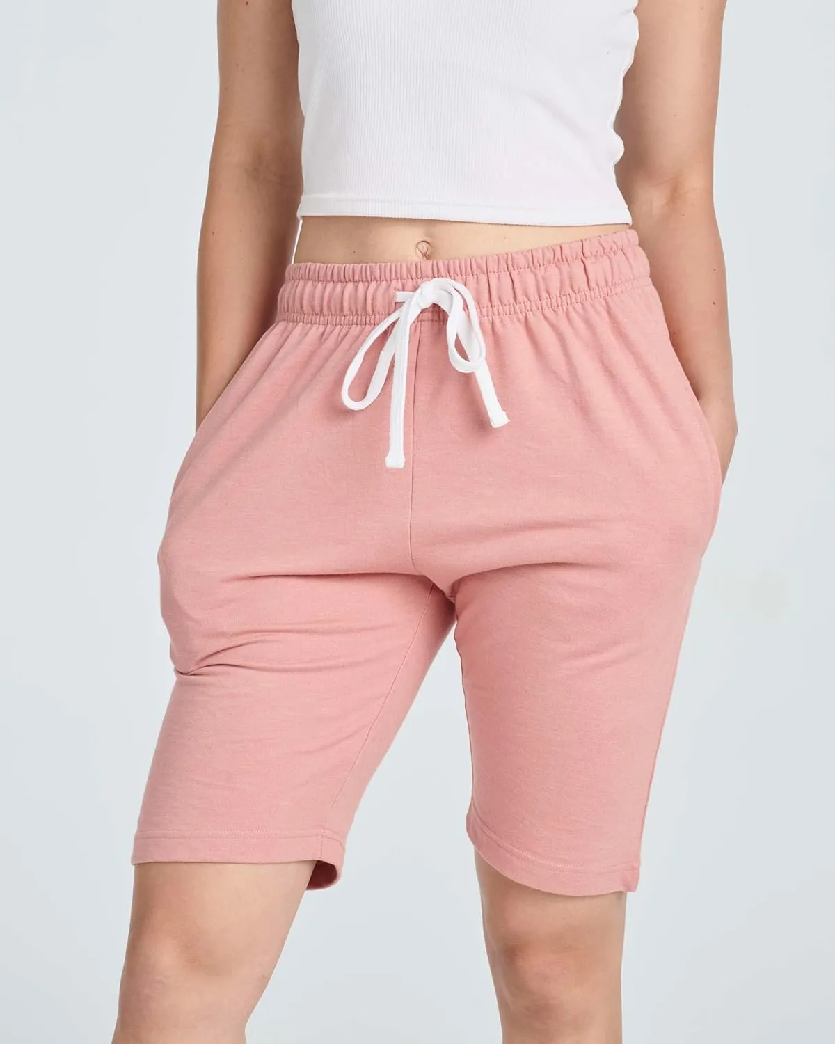 Real Essentials 3 Pack: Womens Cotton Terry Jersey 9" Bermuda Shorts Pockets-Casual Lounge Yoga (Available in Plus Size)