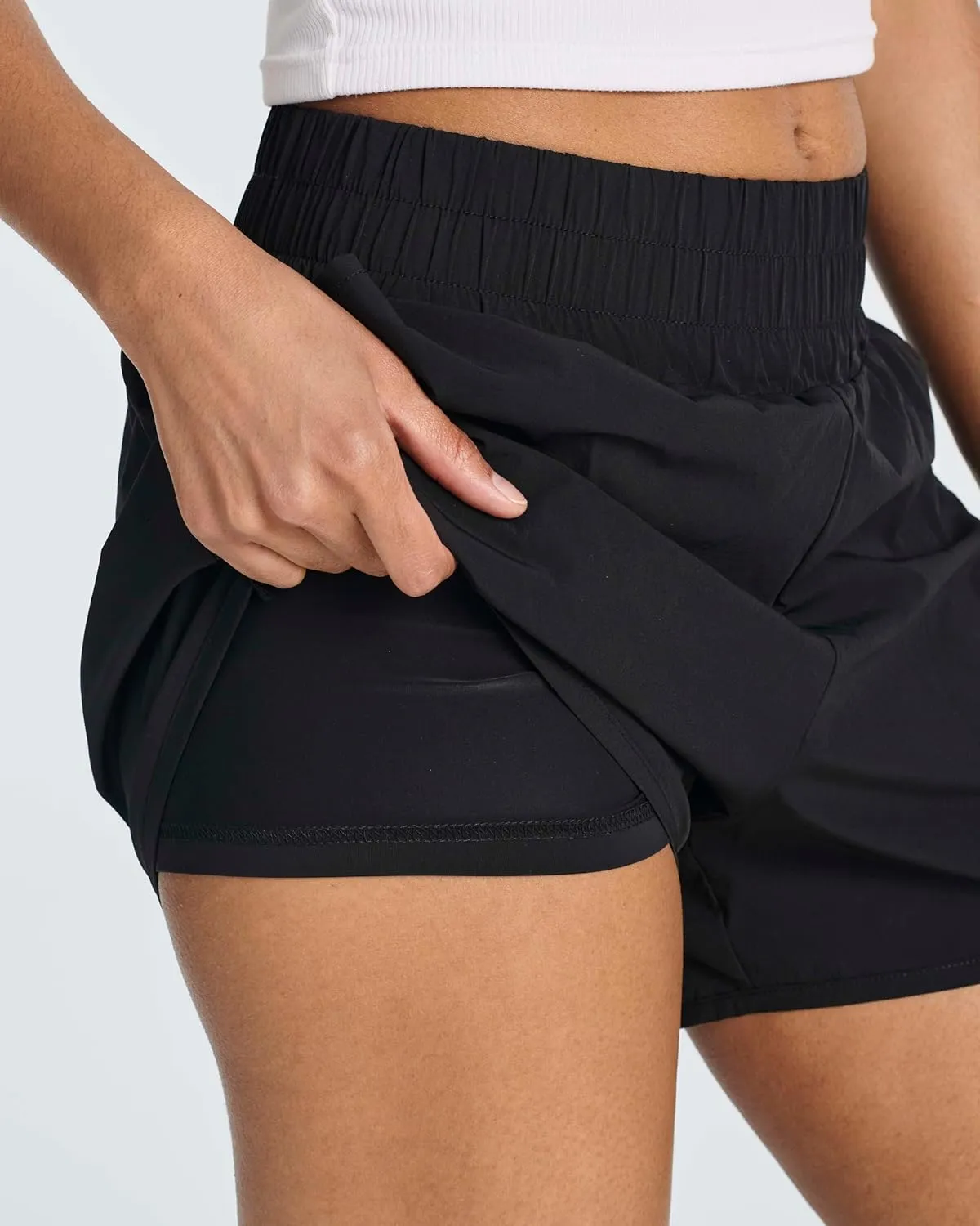 Real Essentials 4 Pack Women's 2.5'' High Waisted Running Shorts with Liner - Quick Dry, Dry Fit, Gym Workout