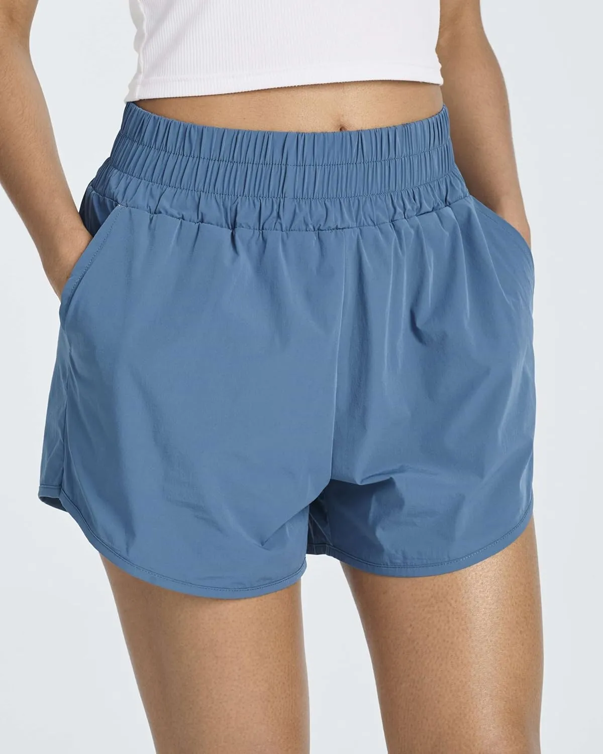 Real Essentials 4 Pack Women's 2.5'' High Waisted Running Shorts with Liner - Quick Dry, Dry Fit, Gym Workout