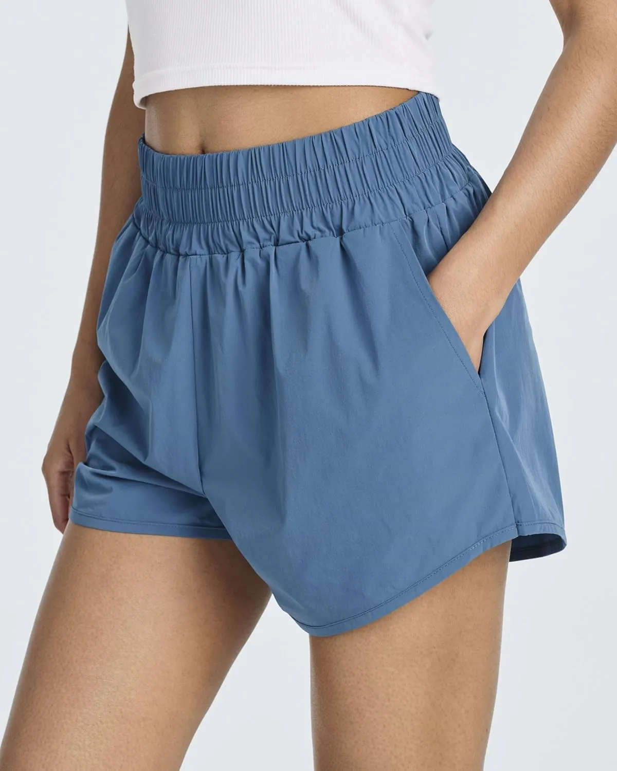 Real Essentials 4 Pack Women's 2.5'' High Waisted Running Shorts with Liner - Quick Dry, Dry Fit, Gym Workout