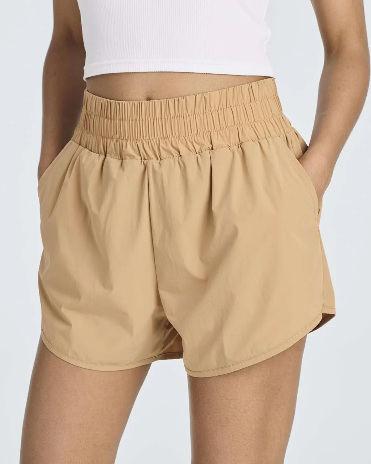 Real Essentials 4 Pack Women's 2.5'' High Waisted Running Shorts with Liner - Quick Dry, Dry Fit, Gym Workout
