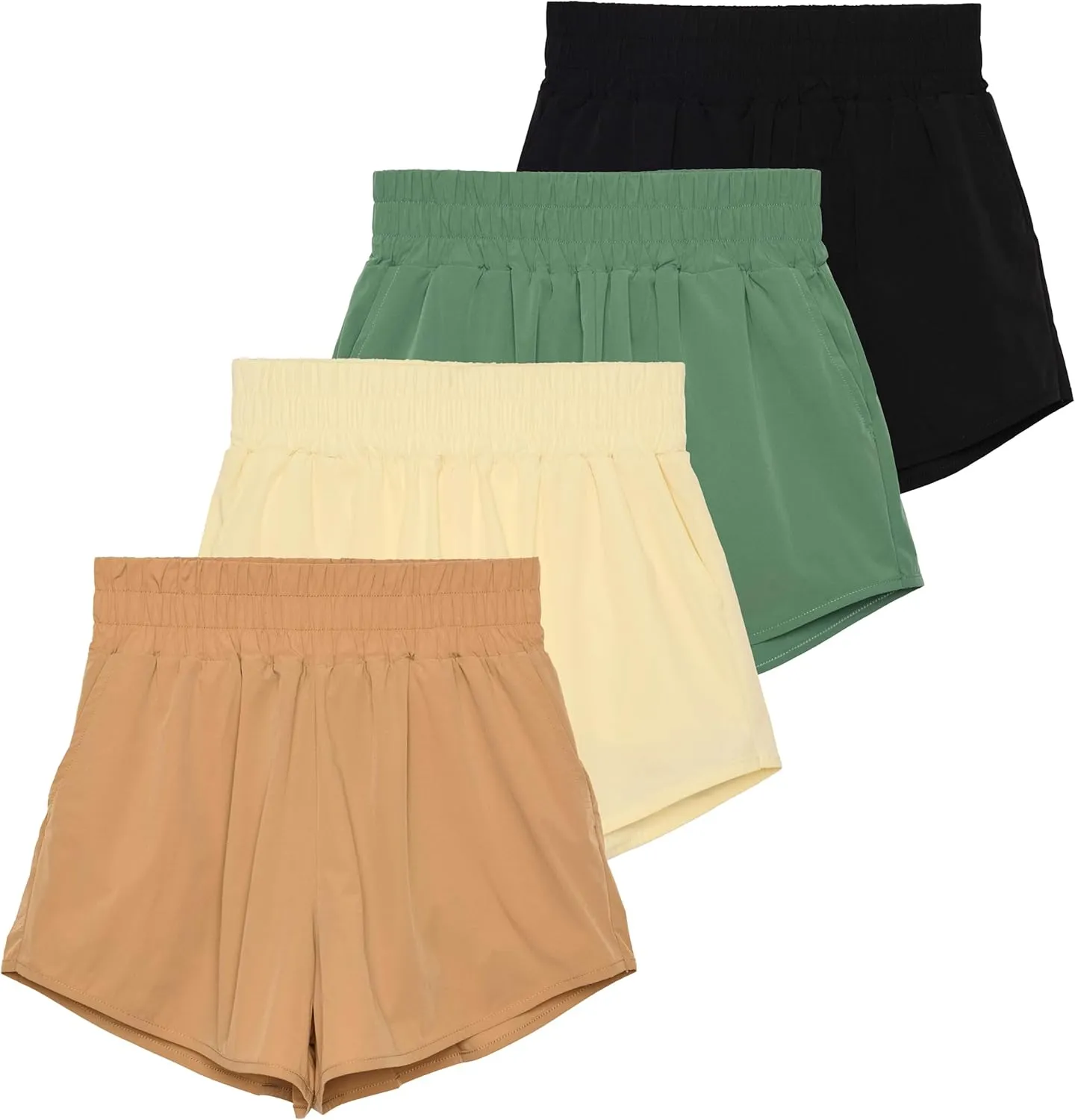 Real Essentials 4 Pack Women's 2.5'' High Waisted Running Shorts with Liner - Quick Dry, Dry Fit, Gym Workout