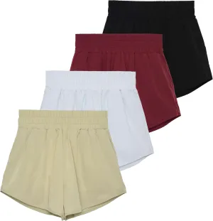 Real Essentials 4 Pack Women's 2.5'' High Waisted Running Shorts with Liner - Quick Dry, Dry Fit, Gym Workout