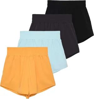 Real Essentials 4 Pack Women's 2.5'' High Waisted Running Shorts with Liner - Quick Dry, Dry Fit, Gym Workout