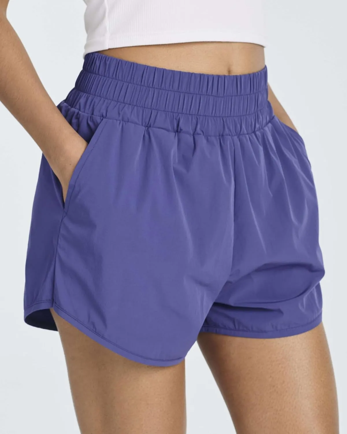 Real Essentials 4 Pack Women's 2.5'' High Waisted Running Shorts with Liner - Quick Dry, Dry Fit, Gym Workout