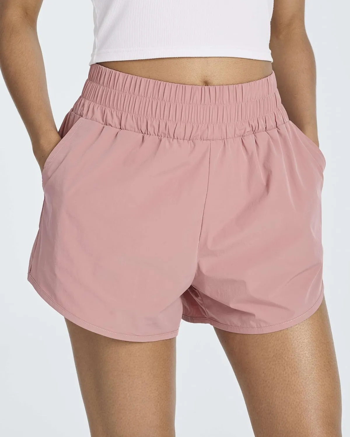 Real Essentials 4 Pack Women's 2.5'' High Waisted Running Shorts with Liner - Quick Dry, Dry Fit, Gym Workout
