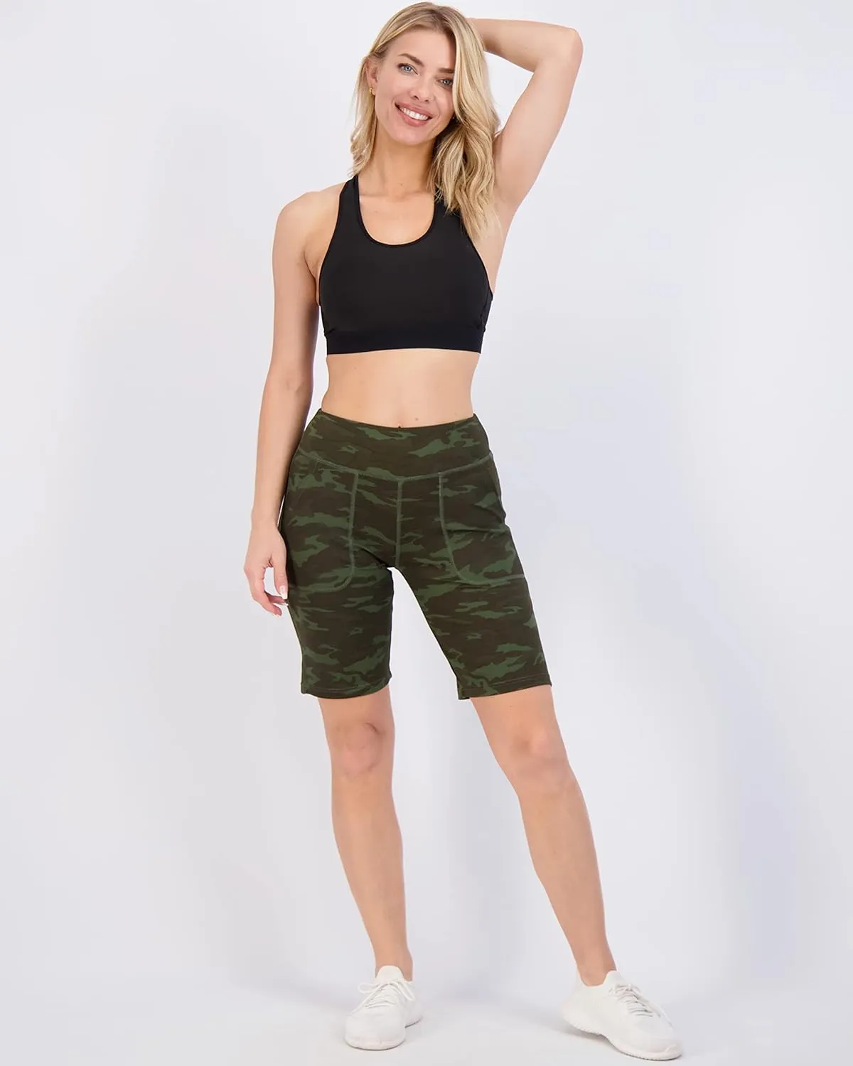 Real Essentials 4 Pack: Women's 9" Bermuda Long High Waisted Shorts with Pockets Casual Workout Athletic (Available in Plus)
