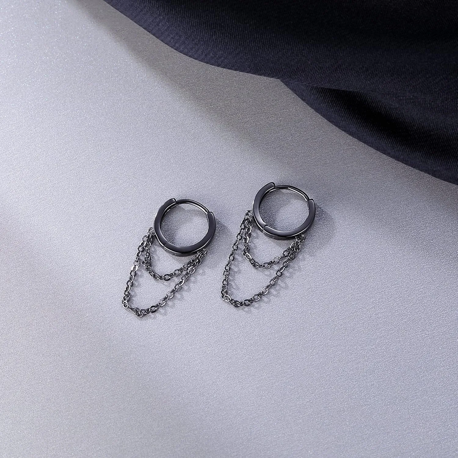 Reffeer Solid 925 Sterling Silver Tassel Chain Drop Dangle Small Hoop Earrings Huggie for Women Teen