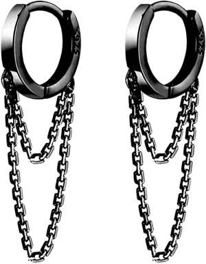 Reffeer Solid 925 Sterling Silver Tassel Chain Drop Dangle Small Hoop Earrings Huggie for Women Teen
