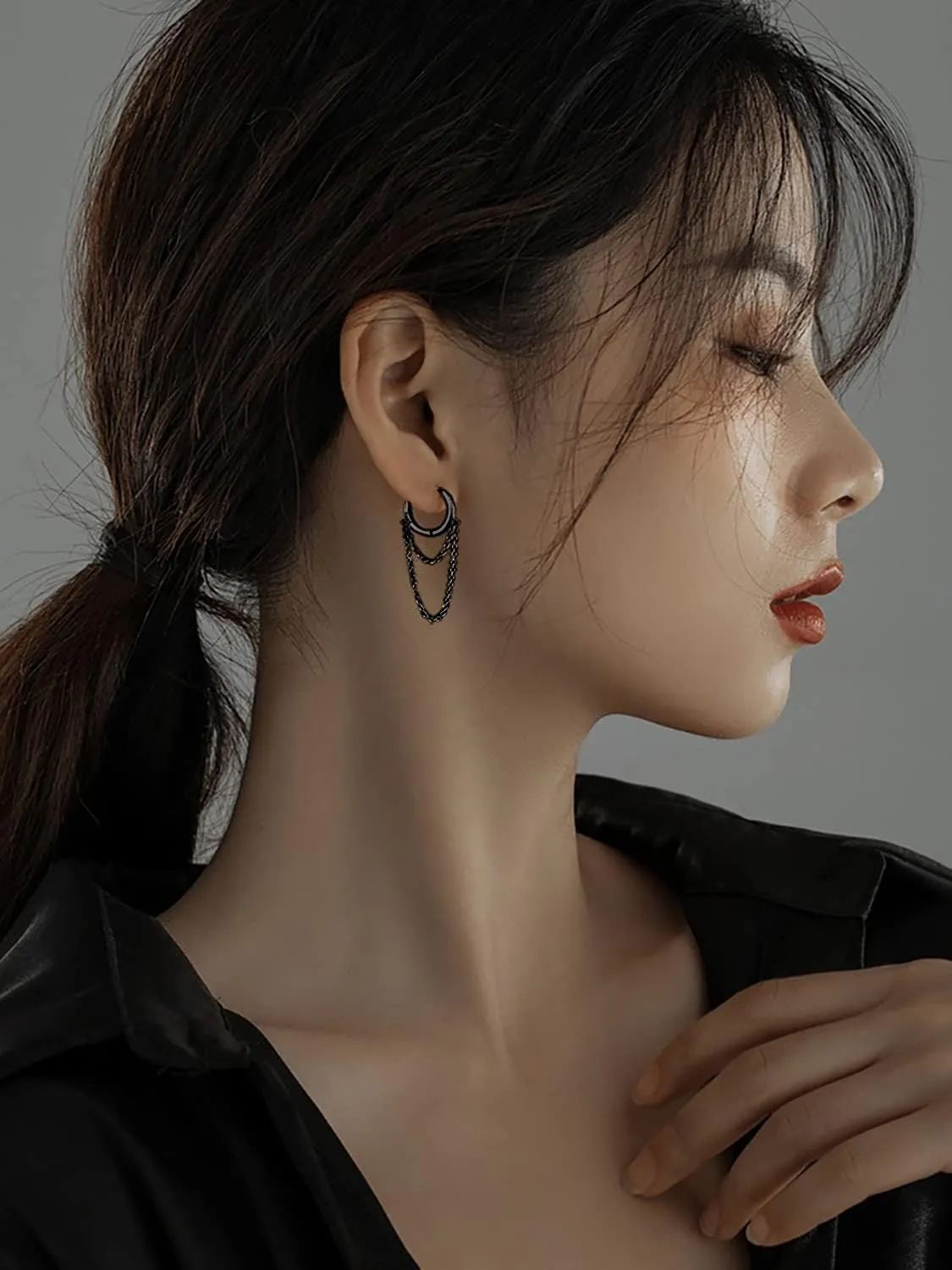 Reffeer Solid 925 Sterling Silver Tassel Chain Drop Dangle Small Hoop Earrings Huggie for Women Teen