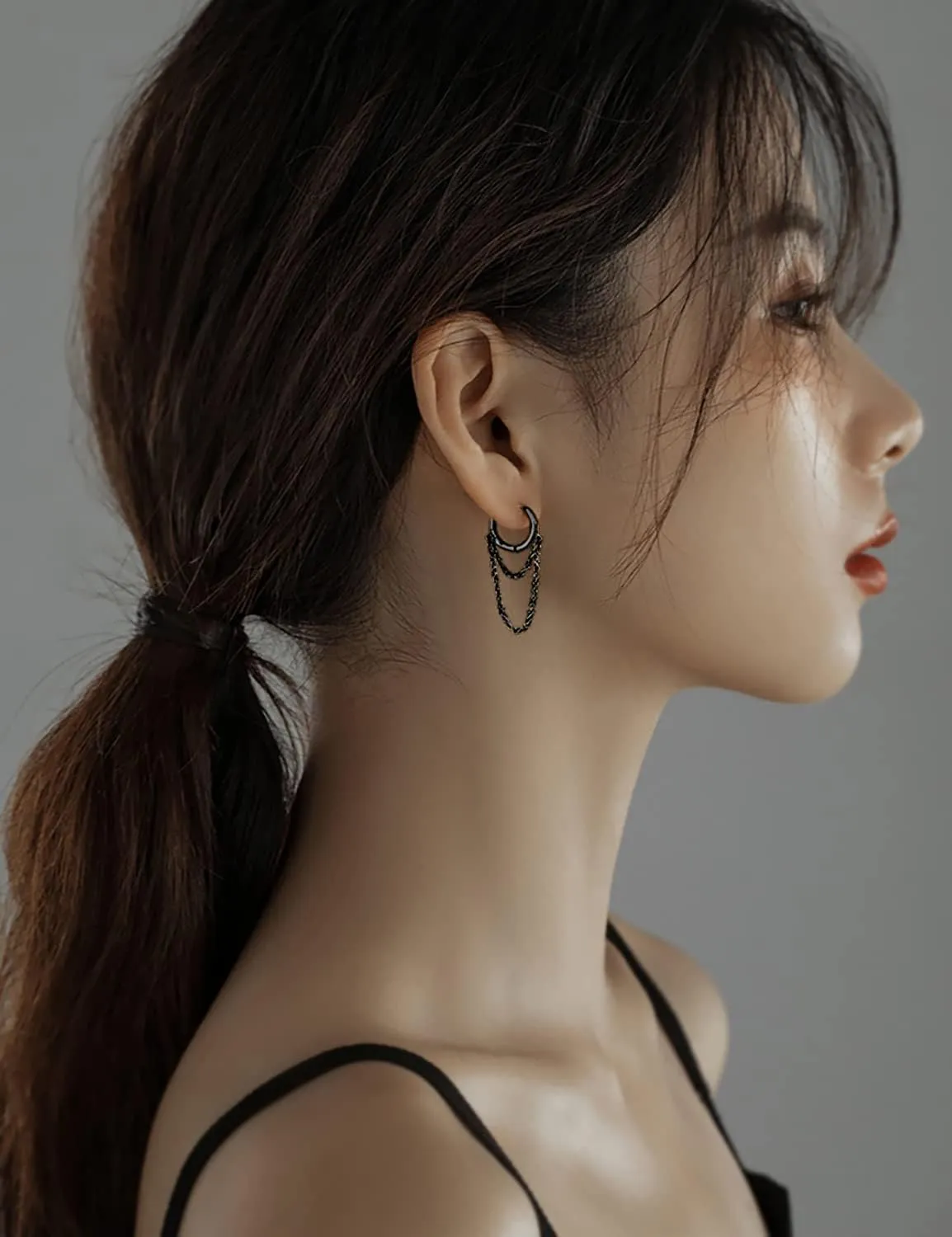 Reffeer Solid 925 Sterling Silver Tassel Chain Drop Dangle Small Hoop Earrings Huggie for Women Teen