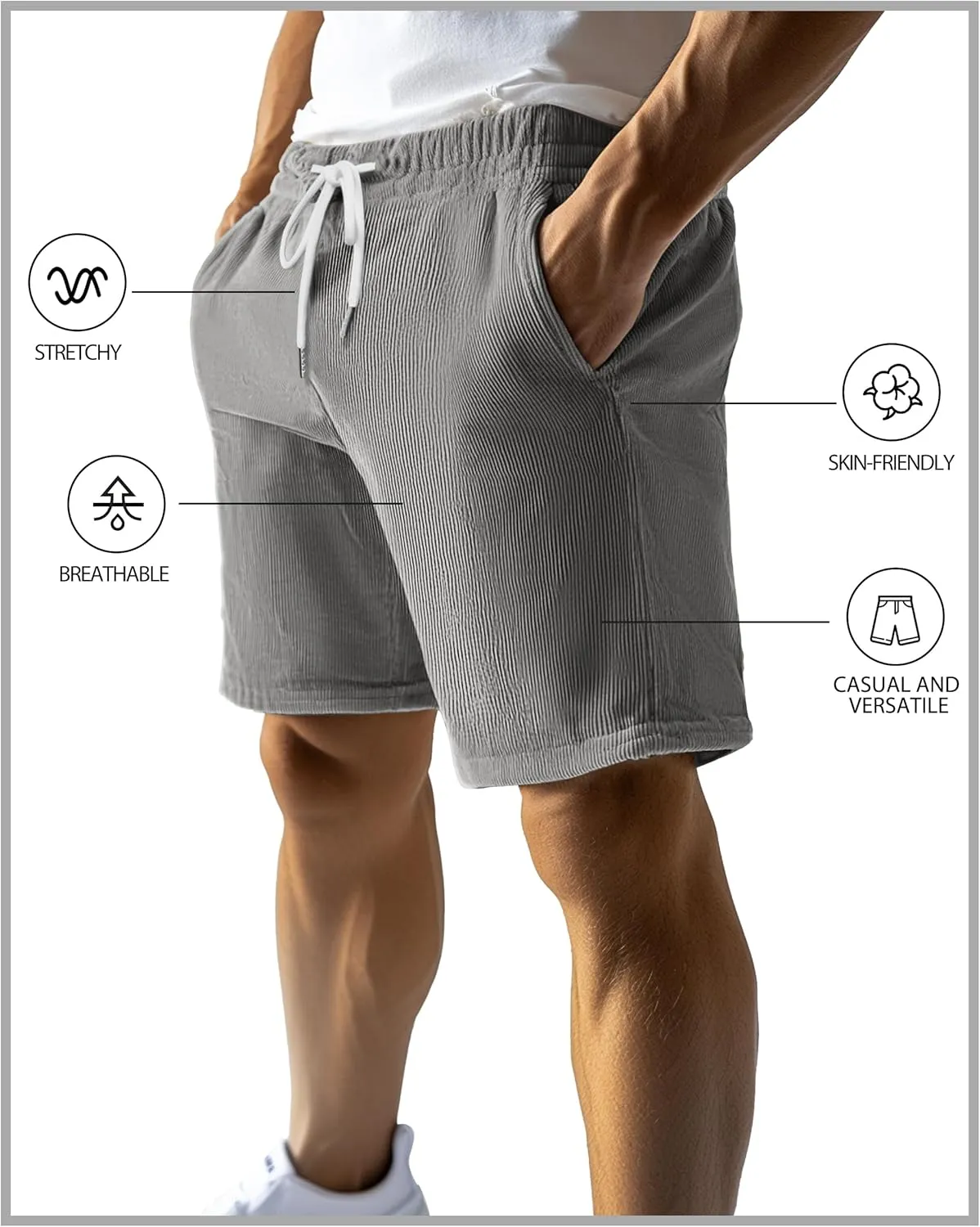 Riyiper 3 Pack Men's Corduroy Shorts L-5XL Big and Tall Drawstring Elastic Waist Pockets Loose Fit Casual 2025 Summer