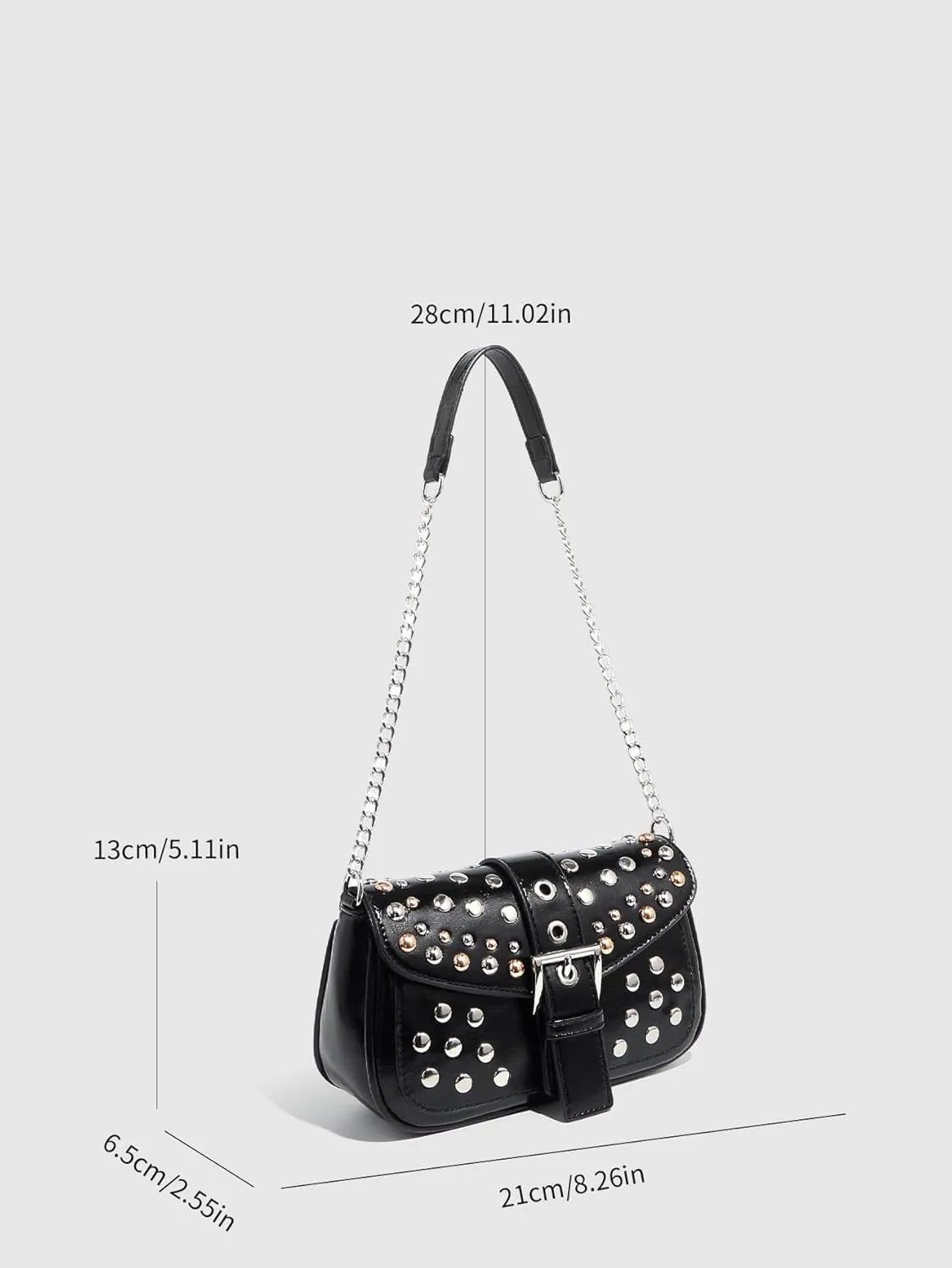 Saddle bag, shoulder bag, crossbody bag, riveted ladies bag, chain bag