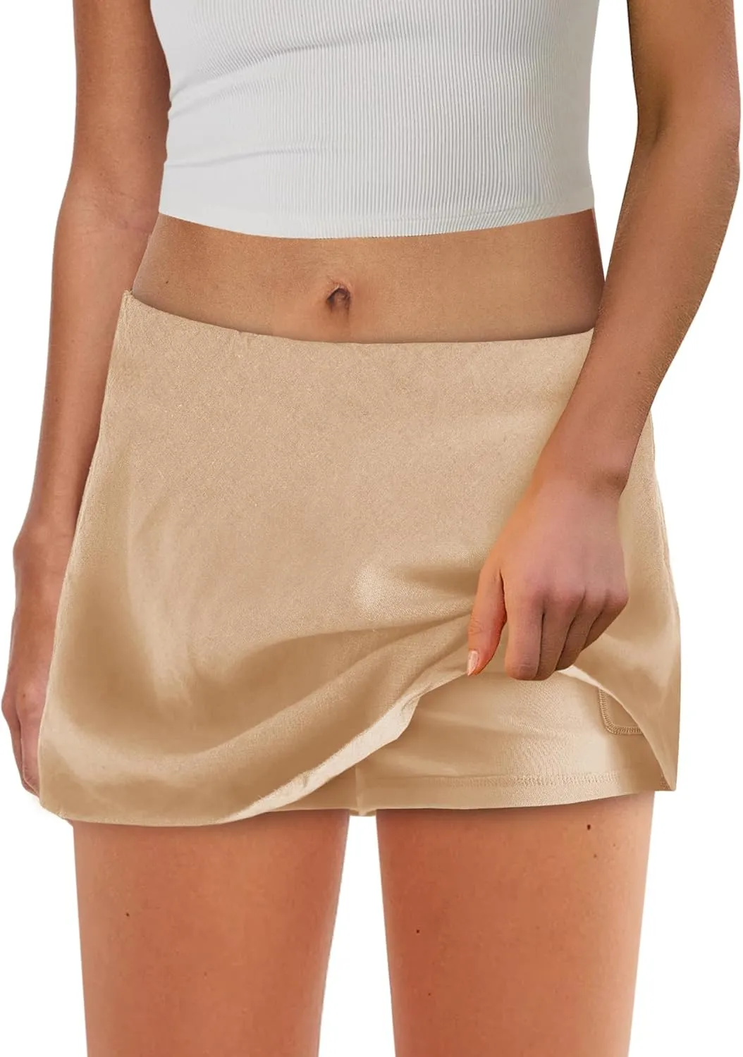 SENSERISE Womens Cotton Linen Skorts Mini Skirt with Shorts Underneath Short A Line Skirts Summer Beach Outfits