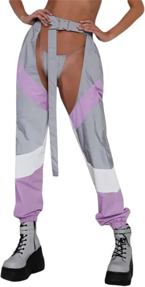 Sexy Buckle Bottomless Pants Women Hollow Out High Waist Rave Chaps Hiphop Rock Crotch Pants Belted Cargo Trousers