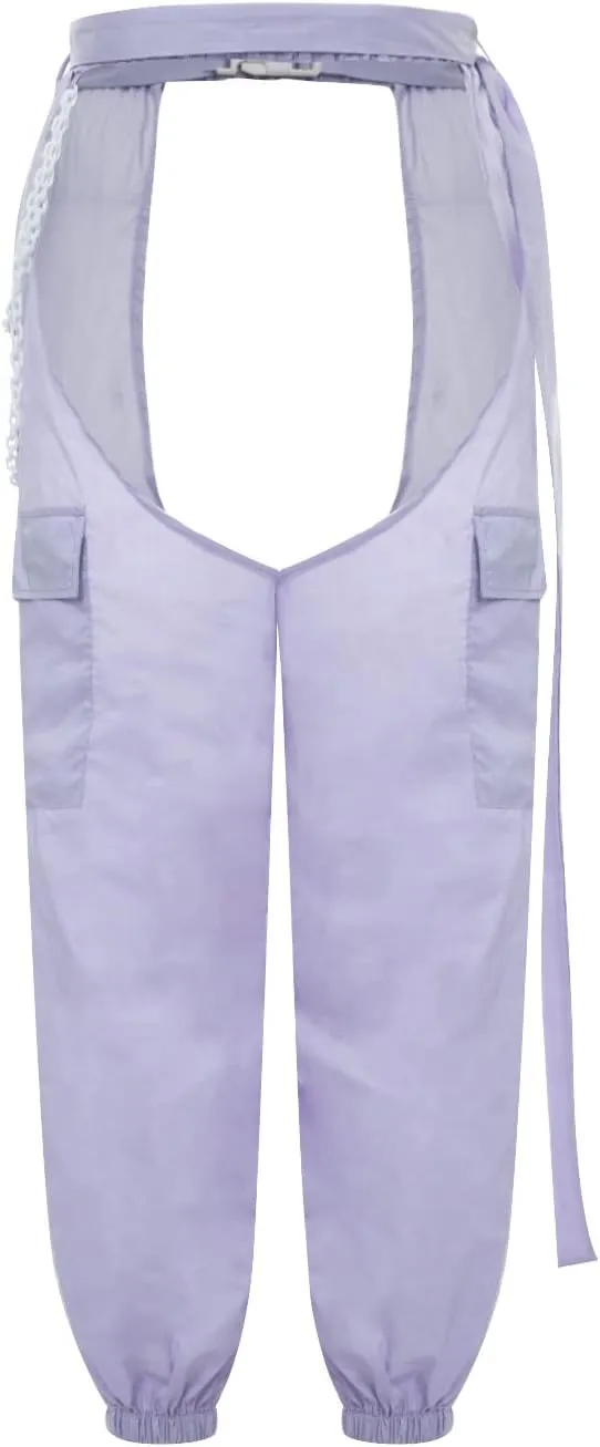 Sexy Buckle Bottomless Pants Women Hollow Out High Waist Rave Chaps Hiphop Rock Crotch Pants Belted Cargo Trousers