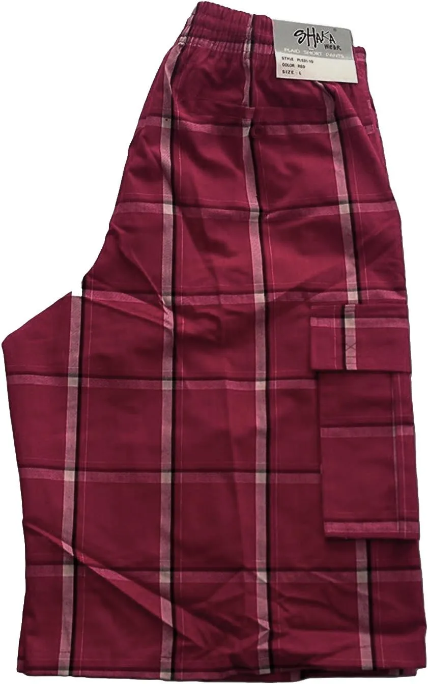 Shaka Wear Men's Cargo Shorts  Casual Plaid Relaxed Loose Fit Elastic Waist Multi Pocket Pants Regular Big S~5XL