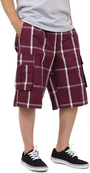 Shaka Wear Men's Cargo Shorts  Casual Plaid Relaxed Loose Fit Elastic Waist Multi Pocket Pants Regular Big S~5XL