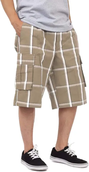 Shaka Wear Men's Cargo Shorts  Casual Plaid Relaxed Loose Fit Elastic Waist Multi Pocket Pants Regular Big S~5XL