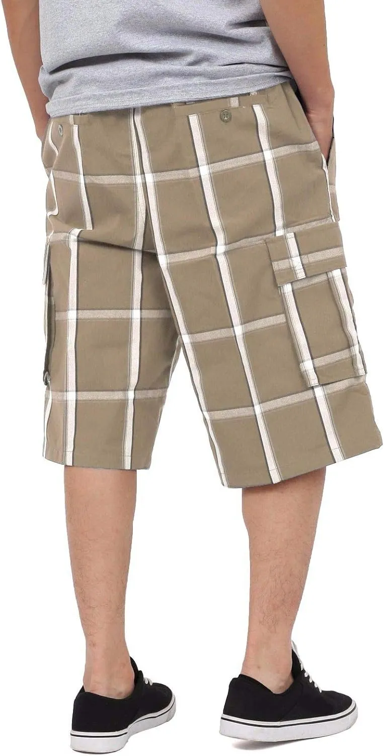 Shaka Wear Men's Cargo Shorts  Casual Plaid Relaxed Loose Fit Elastic Waist Multi Pocket Pants Regular Big S~5XL
