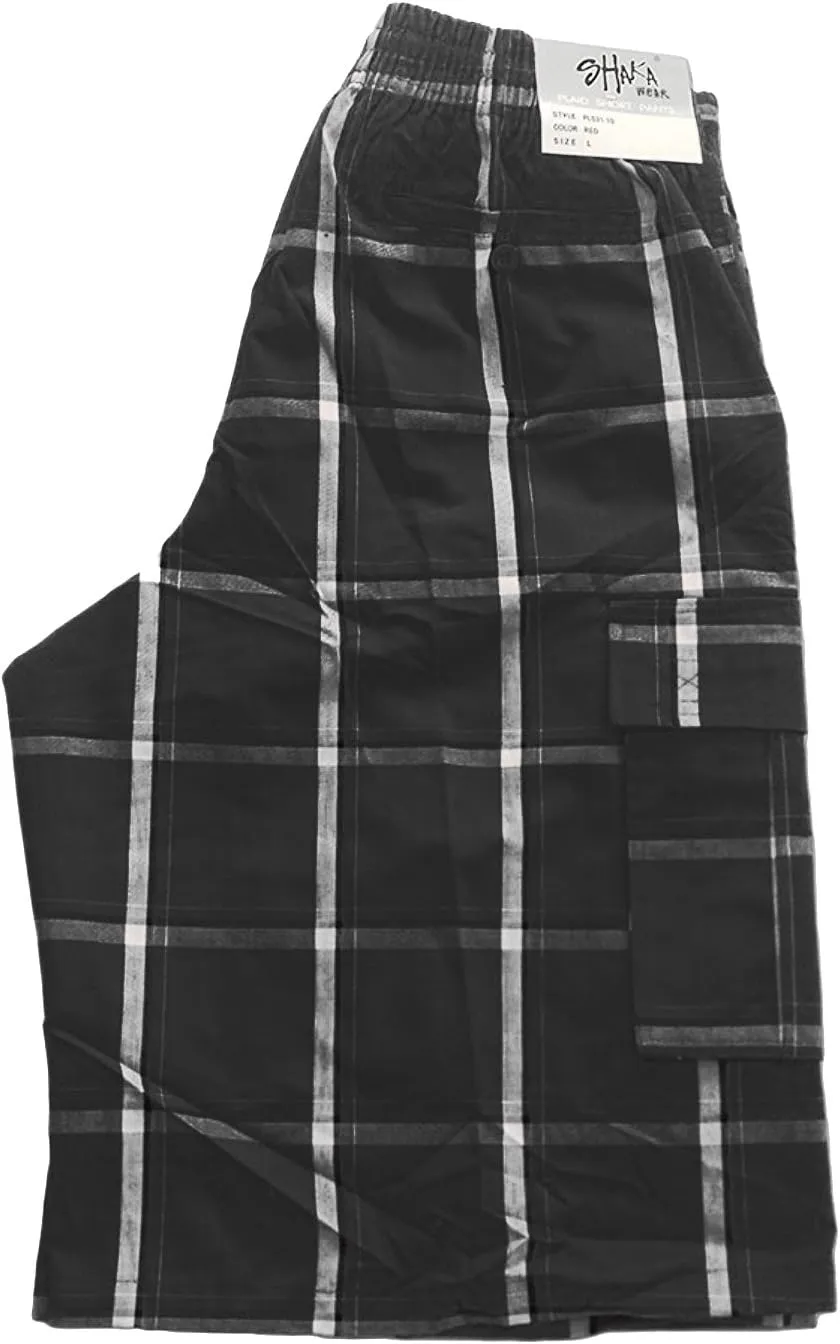 Shaka Wear Men's Cargo Shorts  Casual Plaid Relaxed Loose Fit Elastic Waist Multi Pocket Pants Regular Big S~5XL