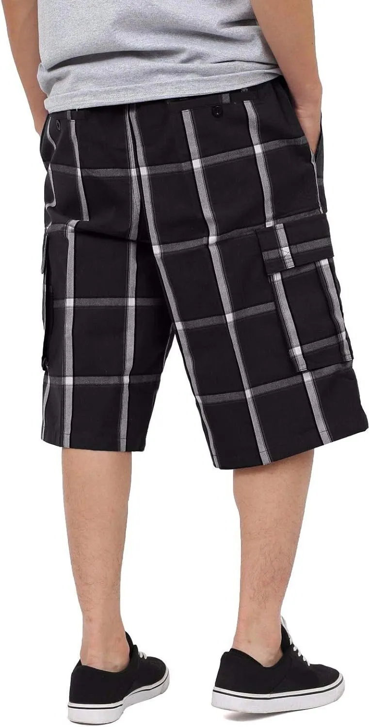 Shaka Wear Men's Cargo Shorts  Casual Plaid Relaxed Loose Fit Elastic Waist Multi Pocket Pants Regular Big S~5XL