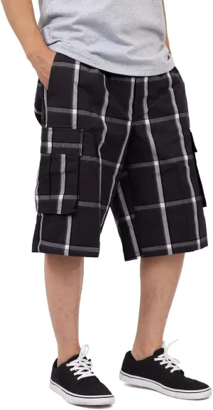 Shaka Wear Men's Cargo Shorts  Casual Plaid Relaxed Loose Fit Elastic Waist Multi Pocket Pants Regular Big S~5XL