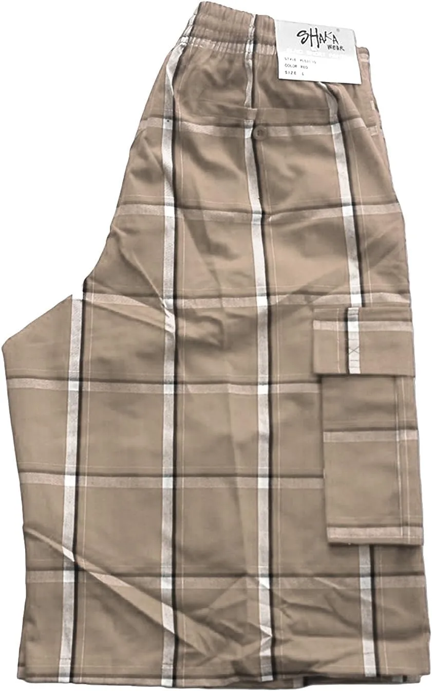 Shaka Wear Men's Cargo Shorts  Casual Plaid Relaxed Loose Fit Elastic Waist Multi Pocket Pants Regular Big S~5XL