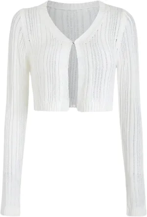 SHENHE Women's Crop Cardigan Sweater Long Sleeve V Neck Knitted Cardigan Outwear