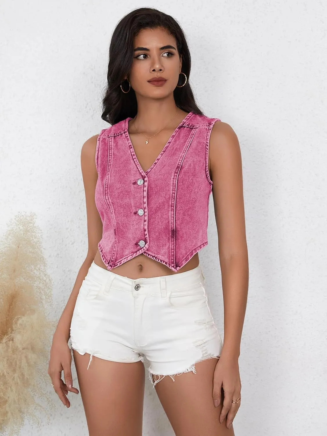 SHENHE Women's Denim Vest Button Down Sleeveless Jean Vest Top Y2K Cropped Denim Jacket Country Fashion Western Clothes