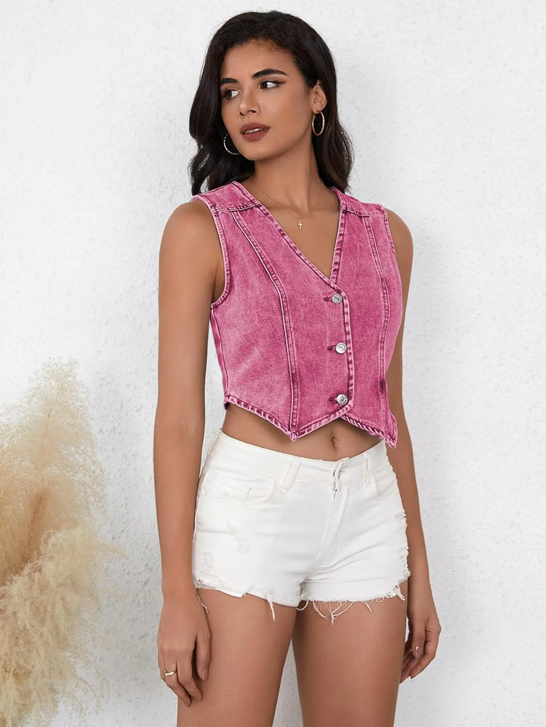 SHENHE Women's Denim Vest Button Down Sleeveless Jean Vest Top Y2K Cropped Denim Jacket Country Fashion Western Clothes