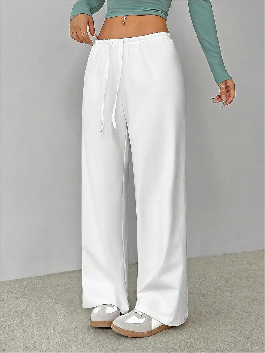 SHENHE Women's Wide Leg Pants Casual Drawstring Y2k Low Rise Lounge Pants Loose Trousers