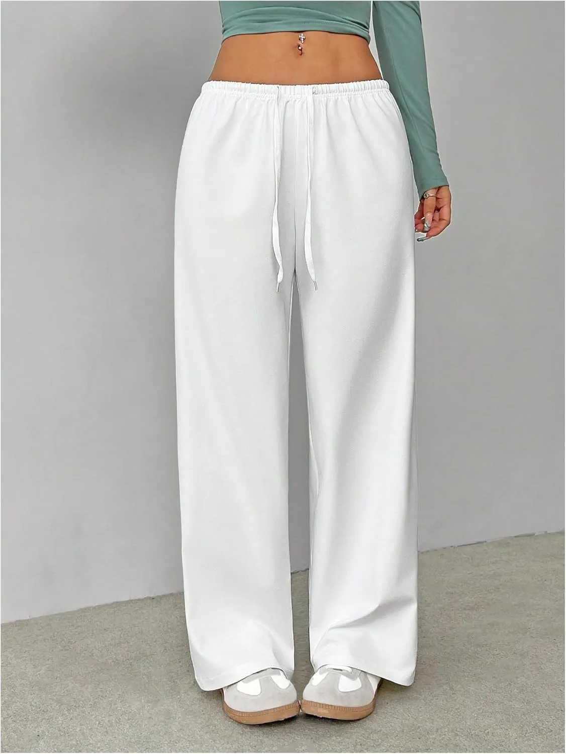 SHENHE Women's Wide Leg Pants Casual Drawstring Y2k Low Rise Lounge Pants Loose Trousers