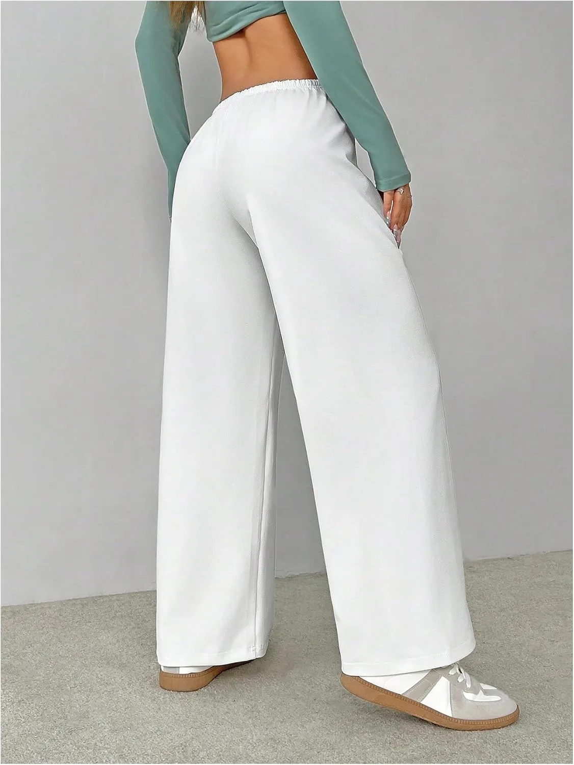 SHENHE Women's Wide Leg Pants Casual Drawstring Y2k Low Rise Lounge Pants Loose Trousers